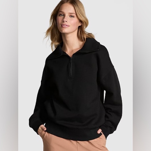 PINK Victoria's Secret Tops - 🆕 NWT PINK Victoria's Secret Black Ivy Fleece Half-Zip Sweatshirt